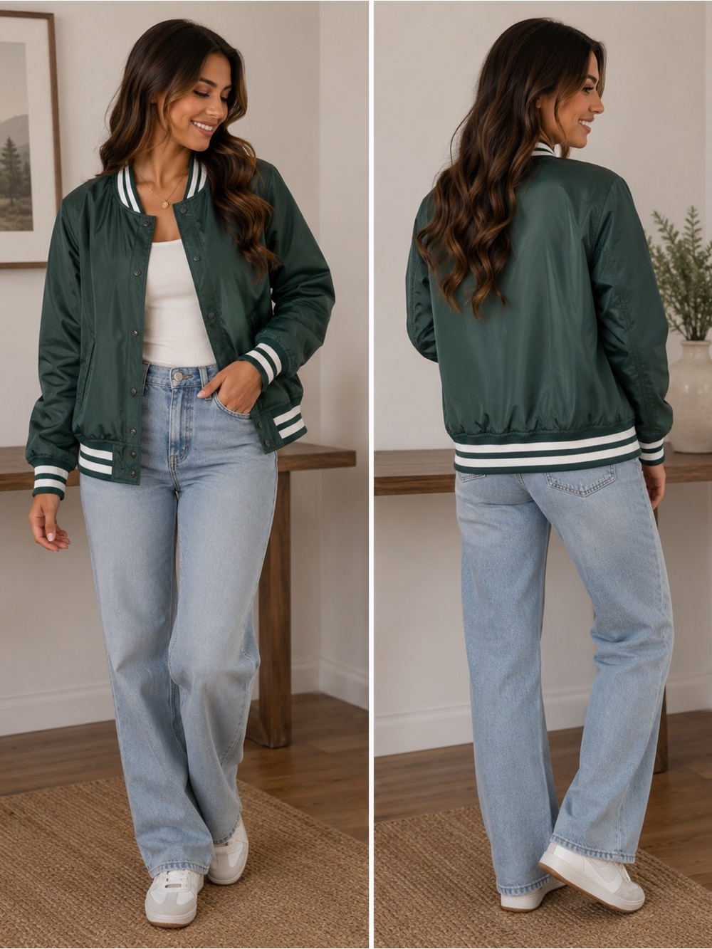 Goodfellow & Co Green Varsity Bomber Jacket XXL Water Resistant Snap Front
